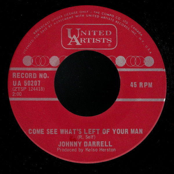 Johnny Darrell - Passin’ Through / Come See What’s Left Of Your Man (7", Single) (Very Good (VG)) - Image 2
