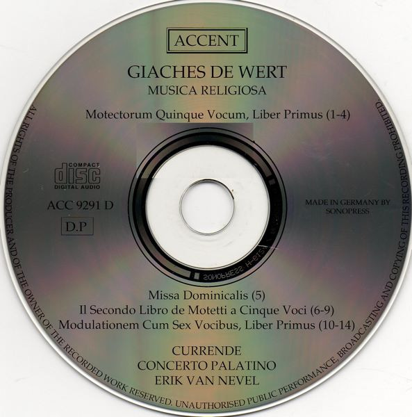 Giaches De Wert - Currende, Concerto Palatino, Erik Van Nevel - Musica Religiosa (CD) (Near Mint (NM or M-)) - Image 3