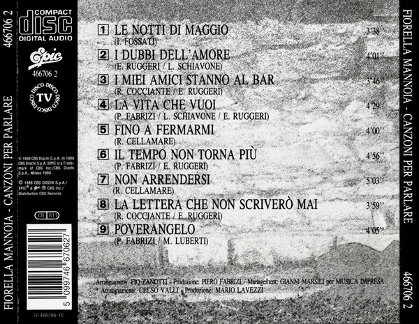 Fiorella Mannoia - Canzoni Per Parlare (CD, Album) (Near Mint (NM or M-)) - Image 2