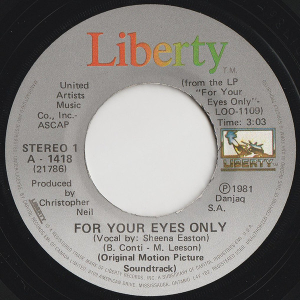 Sheena Easton - For Your Eyes Only (7", Single) (Near Mint (NM or M-))