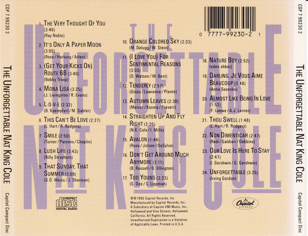 Nat King Cole - The Unforgettable Nat King Cole (CD, Comp, RE, RP) (Near Mint (NM or M-)) - Image 2
