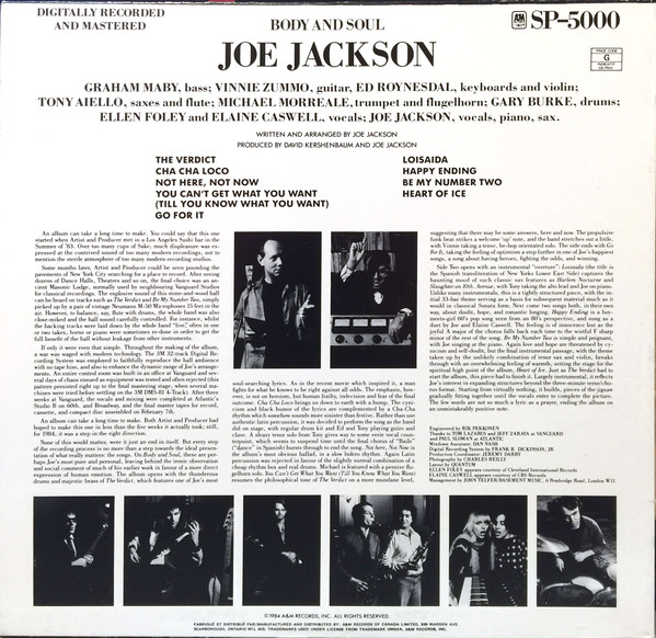 Joe Jackson - Body And Soul (LP, Album) (Mint (M)) - Image 2