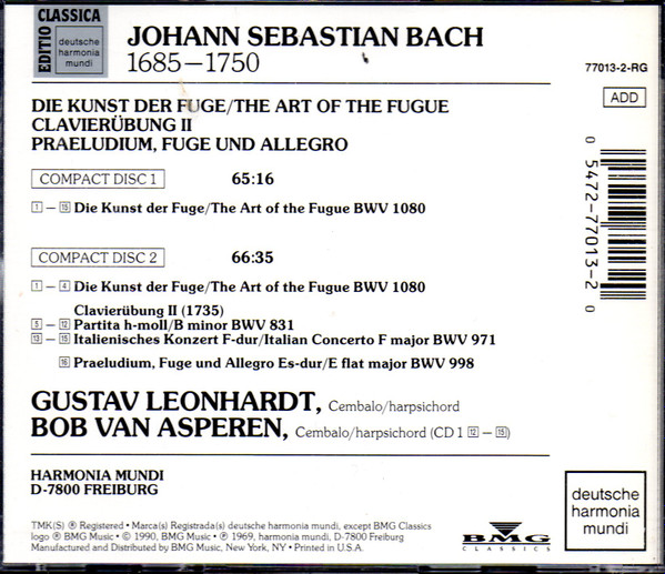 Johann Sebastian Bach / Gustav Leonhardt - Die Kunst Der Fuge = The Art Of The Fugue / Clavierübung II (2xCD, Album, RE, RM) (Near Mint (NM or M-)) - Image 2