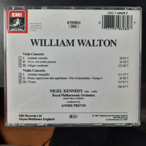 Sir William Walton - Nigel Kennedy, André Previn, Royal Philharmonic Orchestra - Violin Concerto • Viola Concerto (CD, Album) (Near Mint (NM or M-)) - Image 3