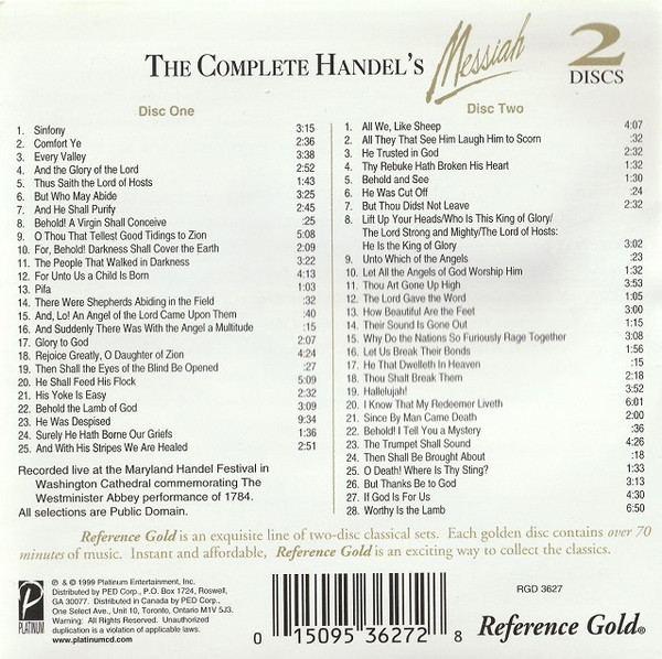 Georg Friedrich Händel – Antal Dorati / University Of Maryland Chorus, Cathedral Choral Society, Smithsonian Concerto Grosso - The Complete Handel's Messiah (2xCD, Album, RE) (Near Mint (NM or M-)) - Image 2