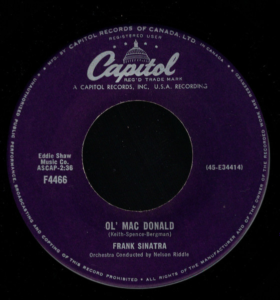 Frank Sinatra With Nelson Riddle And His Orchestra - You'll Always Be The One I Love / Ol' Mac Donald (7", Single) (Very Good Plus (VG+)) - Image 2