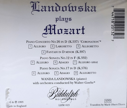 Wanda Landowska - Plays Mozart (CD, Comp, Mono) (Near Mint (NM or M-)) - Image 2