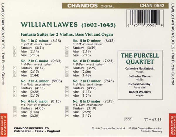 William Lawes, The Purcell Quartet - Fantasia Suites (CD, Album) (Near Mint (NM or M-)) - Image 2