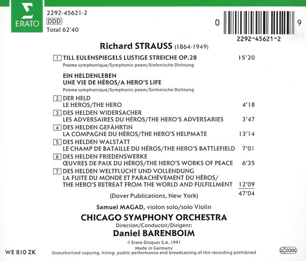 Richard Strauss, Chicago Symphony Orchestra, Daniel Barenboim - Till Eulenspiegels Lustige Streiche Op. 28 / Ein Heldenleben Op. 40 (CD, Album) (Near Mint (NM or M-)) - Image 2
