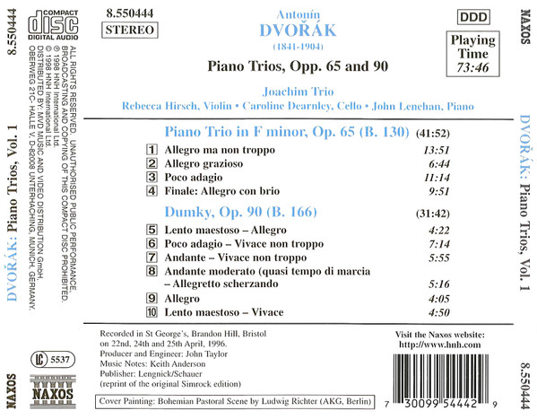Antonín Dvořák, Joachim Trio - Piano Trios, Vol 1 - Piano Trio In F Minor • Dumky Trio (CD, Album) (Near Mint (NM or M-)) - Image 2