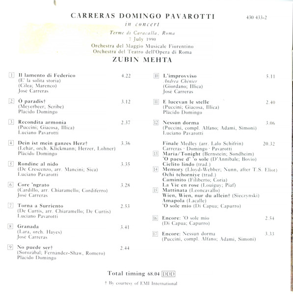 José Carreras, Placido Domingo, Luciano Pavarotti, Zubin Mehta - In Concert (CD, Album, Club, RE) (Near Mint (NM or M-)) - Image 4