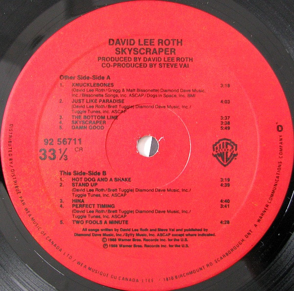 David Lee Roth - Skyscraper (LP, Album) (Mint (M)) - Image 3