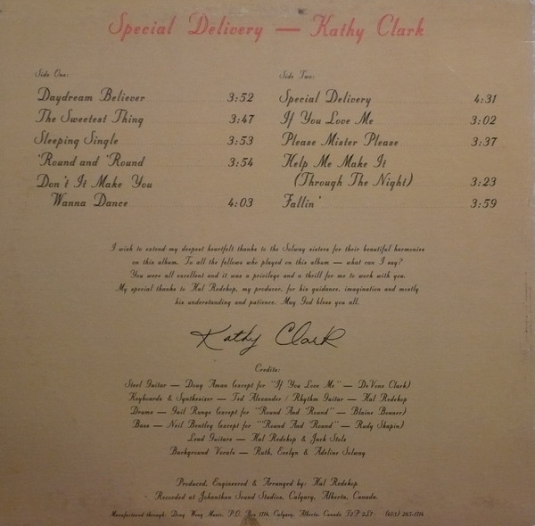 Kathy Clark (4) - Special Delivery (LP, Album) (Mint (M)) - Image 2