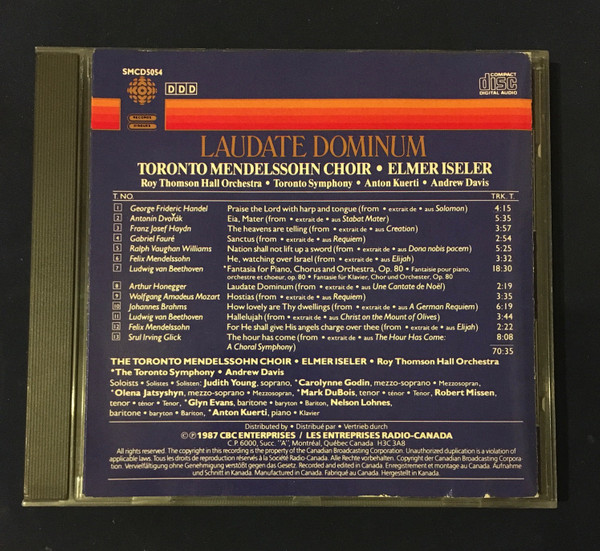 Toronto Mendelssohn Choir, Roy Thomson Hall Orchestra, Elmer Iseler - Laudate Dominum (CD) (Near Mint (NM or M-)) - Image 2