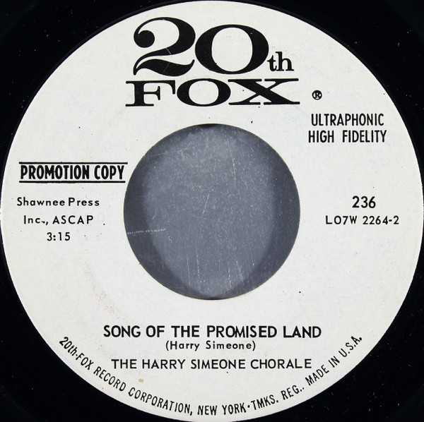 The Harry Simeone Chorale - Tenderly He Watches / Song Of The Promised Land (7", Promo) (Very Good Plus (VG+)) - Image 2