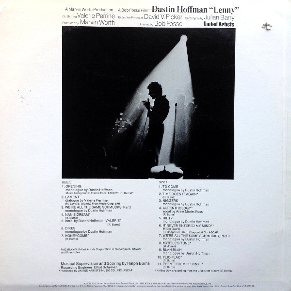 Dustin Hoffman, Ralph Burns - Lenny (Original Motion Picture Soundtrack) (LP) (Mint (M)) - Image 2