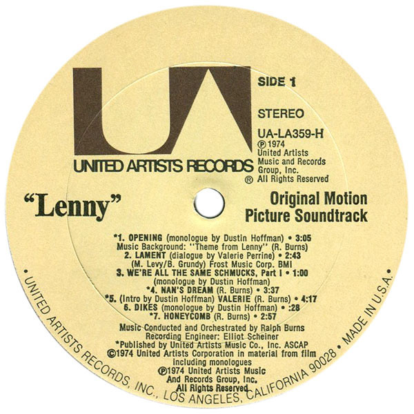 Dustin Hoffman, Ralph Burns - Lenny (Original Motion Picture Soundtrack) (LP) (Mint (M)) - Image 3