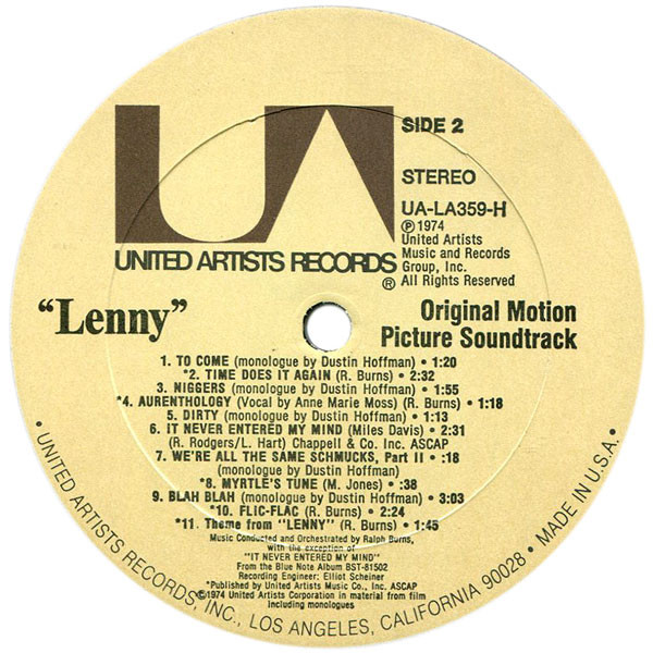Dustin Hoffman, Ralph Burns - Lenny (Original Motion Picture Soundtrack) (LP) (Mint (M)) - Image 4