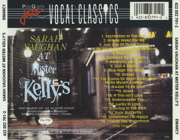 Sarah Vaughan And Her Trio - Sarah Vaughan At Mister Kelly's (CD, Album, RE, RM) (Near Mint (NM or M-)) - Image 2