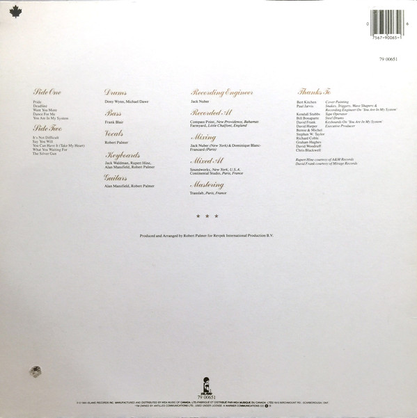 Robert Palmer - Pride (LP, Album) (Mint (M)) - Image 2