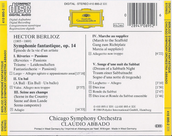 Hector Berlioz - Chicago Symphony Orchestra, Claudio Abbado - Symphonie Fantastique (CD, Album) (Near Mint (NM or M-)) - Image 2