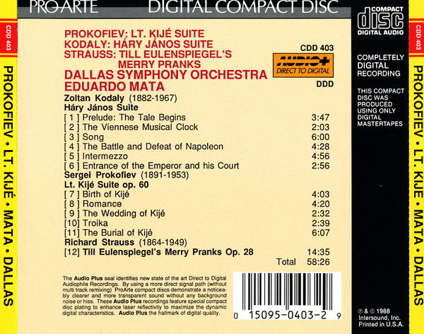 Sergei Prokofiev, Zoltán Kodály, Richard Strauss - Eduardo Mata, Dallas Symphony Orchestra - The Three Heroes! (Lt. Kijé / Háry János / Till Eulenspiegel) (CD, Album) (Near Mint (NM or M-)) - Image 2