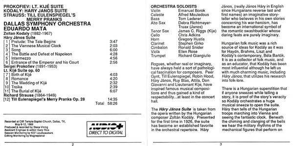 Sergei Prokofiev, Zoltán Kodály, Richard Strauss - Eduardo Mata, Dallas Symphony Orchestra - The Three Heroes! (Lt. Kijé / Háry János / Till Eulenspiegel) (CD, Album) (Near Mint (NM or M-)) - Image 4