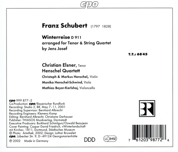 Franz Schubert - Christian Elsner, Henschel Quartett - Winterreise (For Tenor & String Quartet) (CD, Album) (Near Mint (NM or M-)) - Image 2