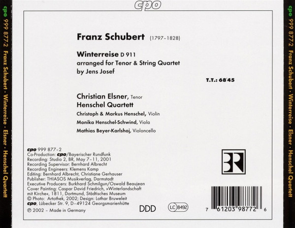 Franz Schubert - Christian Elsner, Henschel Quartett - Winterreise (For Tenor & String Quartet) (CD, Album) (Near Mint (NM or M-)) - Image 3
