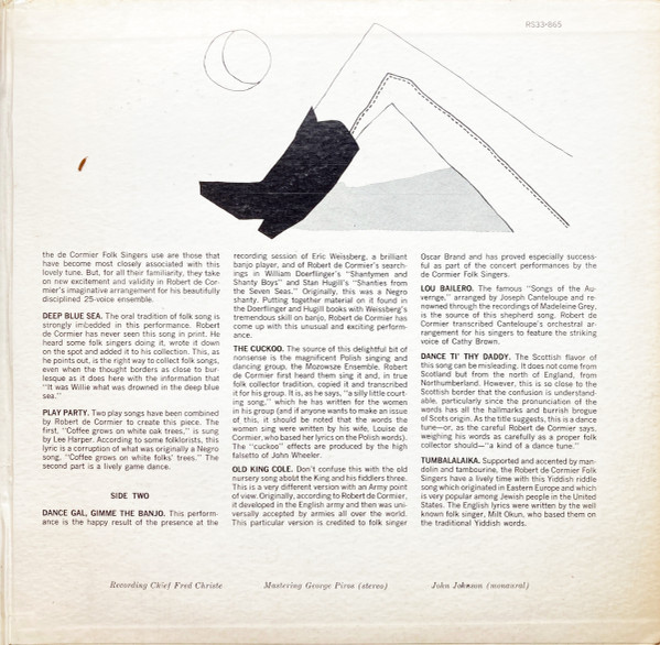 The Robert De Cormier Folk Singers - Dance Gal - Gimme The Banjo (LP, Album, Mono, Gat) (Mint (M)) - Image 3