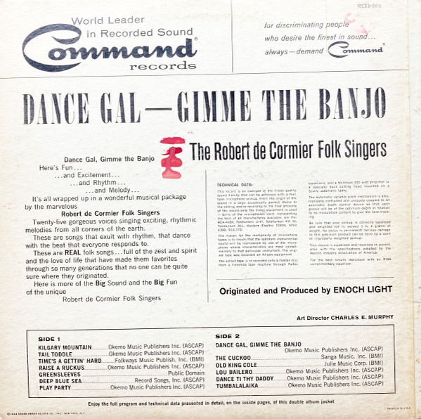 The Robert De Cormier Folk Singers - Dance Gal - Gimme The Banjo (LP, Album, Mono, Gat) (Mint (M)) - Image 4
