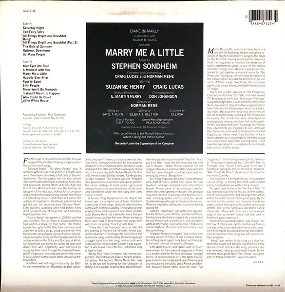 Stephen Sondheim - Marry Me A Little (Original Cast Recording) (LP, Album) (Mint (M)) - Image 2