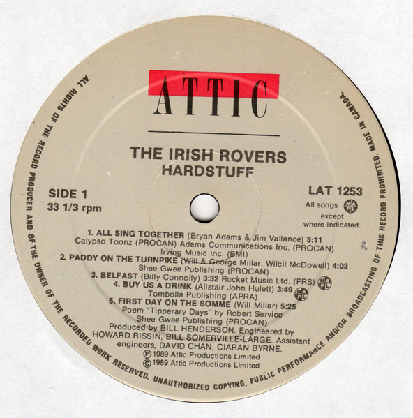 The Irish Rovers - Hardstuff (LP, Album) (Mint (M)) - Image 3