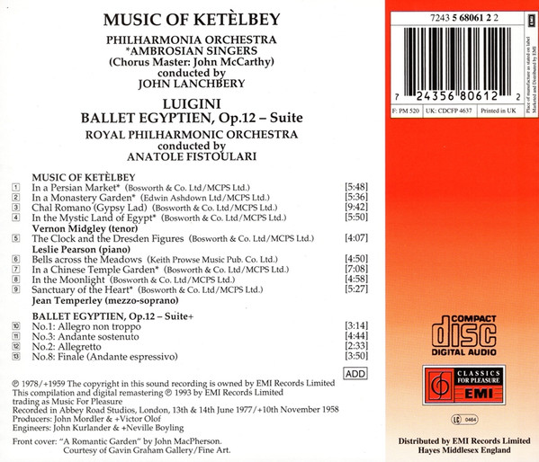 Albert W. Ketelbey, Alexandre Luigini, Philharmonia Orchestra, John Lanchbery, Royal Philharmonic Orchestra, Anatole Fistoulari - In A Monastery Garden / In A Persian Market / Ballet Egyptien (CD, Comp, RE, RM) (Near Mint (NM or M-)) - Image 2