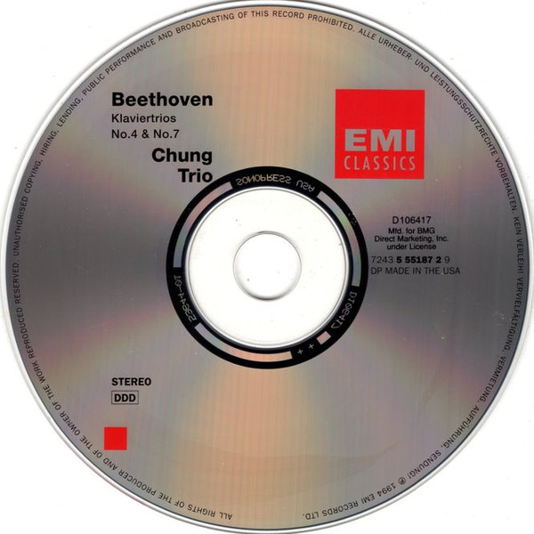 Ludwig van Beethoven - Chung Trio - Klaviertrios = Piano Trios = Trios Avec Piano No. 4 & No. 7 "Erzherzog" = "Archduke" = "L'Archiduc" (CD, Club) (Near Mint (NM or M-)) - Image 3