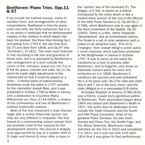 Ludwig van Beethoven - Chung Trio - Klaviertrios = Piano Trios = Trios Avec Piano No. 4 & No. 7 "Erzherzog" = "Archduke" = "L'Archiduc" (CD, Club) (Near Mint (NM or M-)) - Image 5