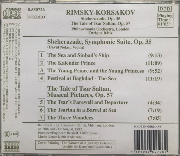 Nikolai Rimsky-Korsakov - Philharmonia Orchestra • Enrique Batiz - Sheherazade, Op. 35 • The Tale Of Tsar Saltan, Op. 57 (CD, Album) (Near Mint (NM or M-)) - Image 4
