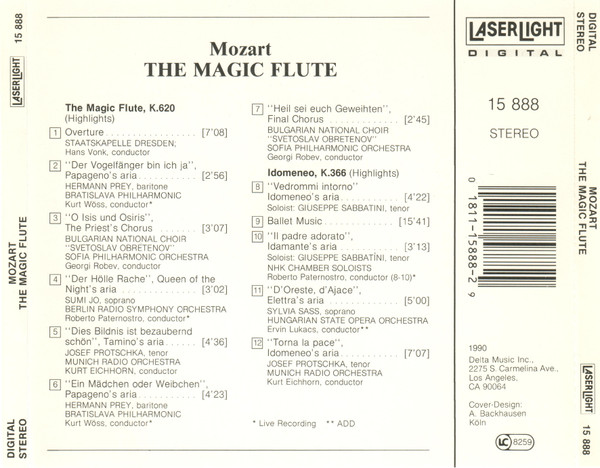 Wolfgang Amadeus Mozart - The Magic Flute / Idomeneo (Highlights) (CD, Comp) (Near Mint (NM or M-)) - Image 2