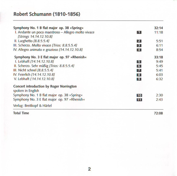 Robert Schumann - Roger Norrington, Radio-Sinfonieorchester Stuttgart - Symphonies No. 1 »Spring« & No. 3 »Rhenish« (CD, RE) (Mint (M)) - Image 5