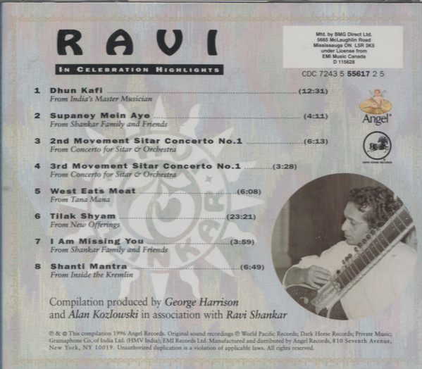 Ravi Shankar - In Celebration Highlights (CD, Comp, Club, RM) (Near Mint (NM or M-)) - Image 2