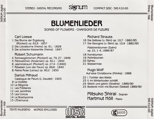 Mitsuko Shirai, Hartmut Höll - Blumenlieder - Songs Of Flowers - Chansons De Fleurs (CD, RE) (Near Mint (NM or M-)) - Image 2