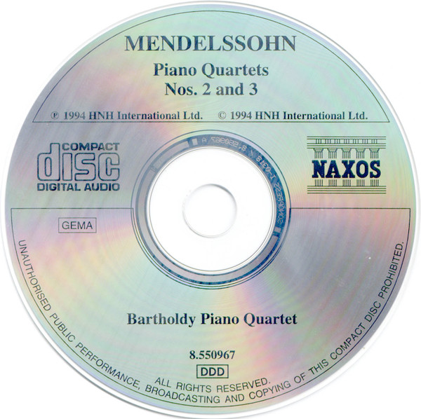 Felix Mendelssohn-Bartholdy, Bartholdy Piano Quartet - Piano Quartets Nos.2 And 3 (CD) (Near Mint (NM or M-)) - Image 3