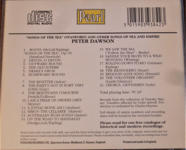 Peter Dawson - Songs Of The Sea (Stanford) And Other Songs Of Sea & Empire (CD, Album) (Near Mint (NM or M-)) - Image 2