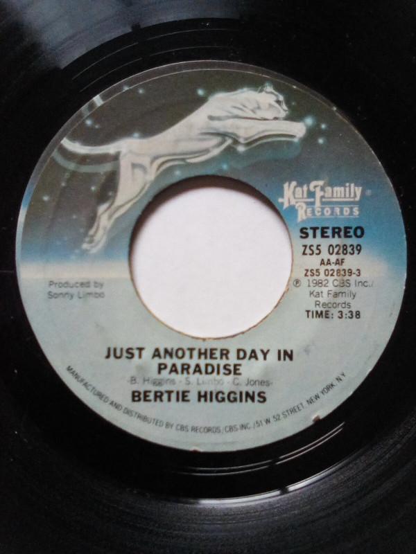 Bertie Higgins - Just Another Day In Paradise (7", Single, Styrene, Ter) (Very Good Plus (VG+))