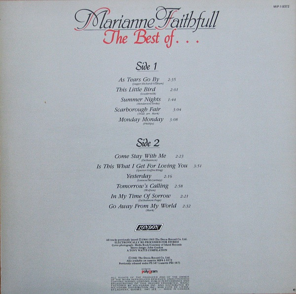 Marianne Faithfull - The Best Of... (LP, Comp, RE, Ele) (Mint (M)) - Image 2