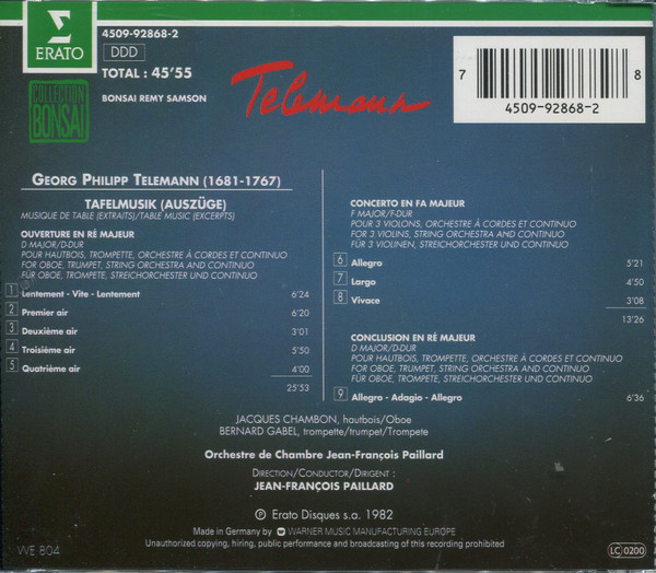Georg Philipp Telemann, Jean-François Paillard - Tafelmusik (CD, Album) (Near Mint (NM or M-)) - Image 2