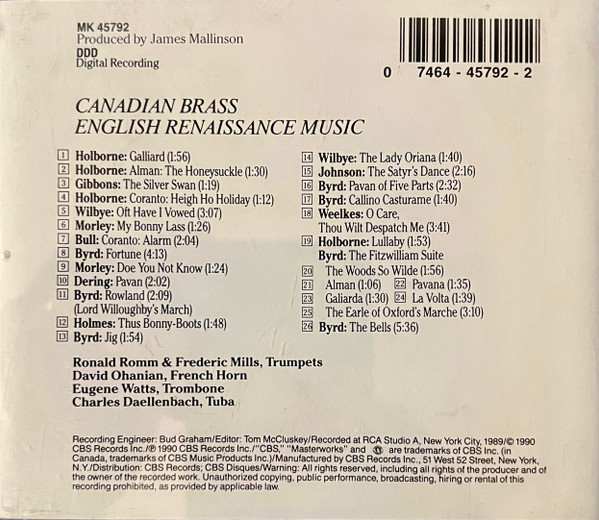 The Canadian Brass - English Renaissance Music (CD, Album, RP) (Near Mint (NM or M-)) - Image 2