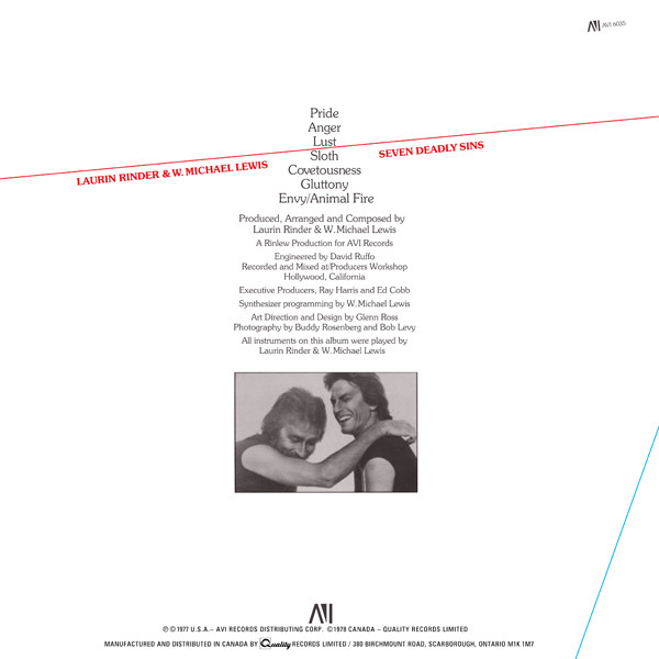 Rinder & Lewis - Seven Deadly Sins (LP, Album) (Mint (M)) - Image 2