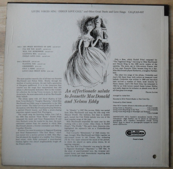 Living Voices - Living Voices Sing Indian Love Call And Other Great Duets And Love Songs (LP) (Mint (M)) - Image 2