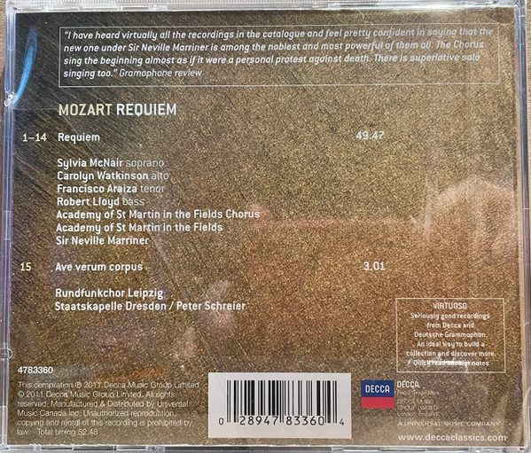 Wolfgang Amadeus Mozart - Chorus Of St Martin In The Fields, The Academy Of St. Martin-in-the-Fields, Sir Neville Marriner - Requiem (CD, Album, Comp) (Mint (M)) - Image 2